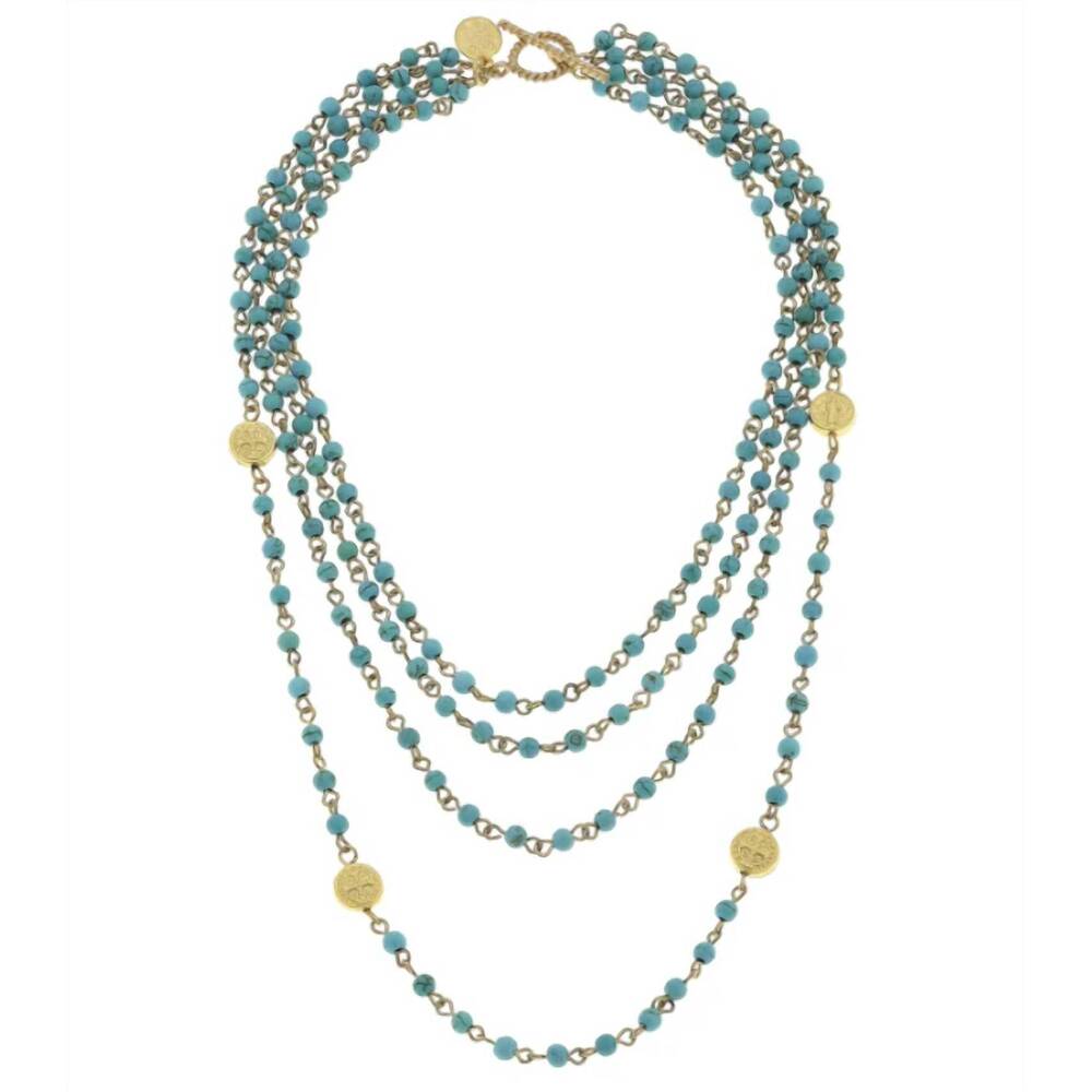 NEW SUSAN SHAW women's linked necklace in gold/ turquoise